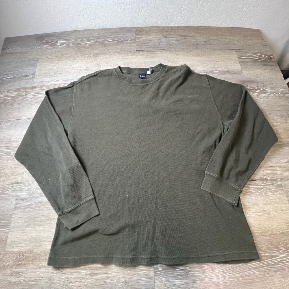 Gap Thermal Shirt Mens XL Olive Green Vintage 1999 Waffle Knit Long Sleeve Tee